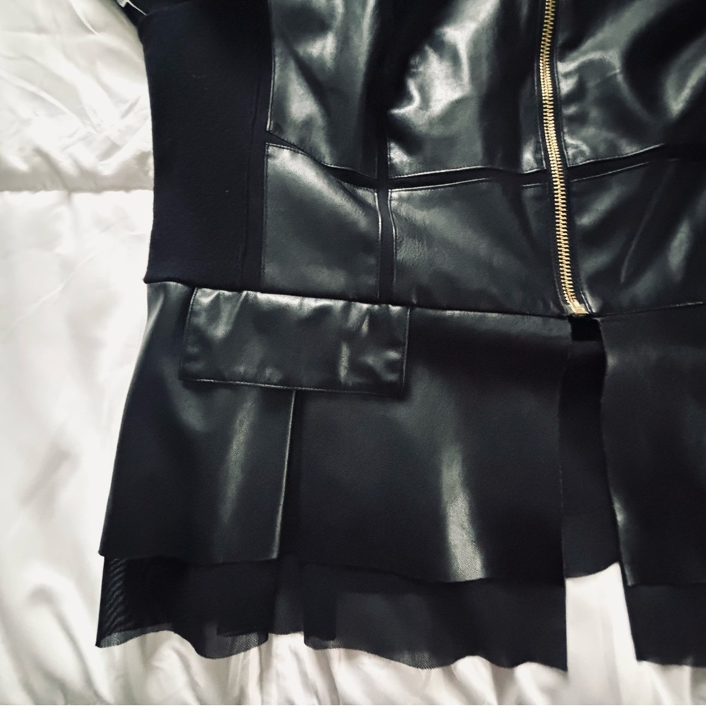 Chico's Black Mixed-Media Faux-Leather Peplum Jacket - Picture 3 of 4